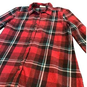 Taylor & Sage Red Plaid Flannel Button Down Shirt Lace Back Detail Womens Large